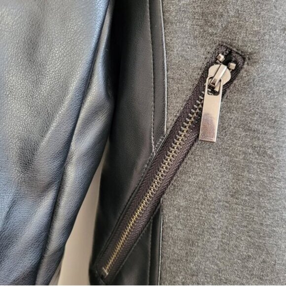 Bagatelle Collection Medium Drape FAUX Leather Jacket in Black and Dark Gray - Picture 11 of 11